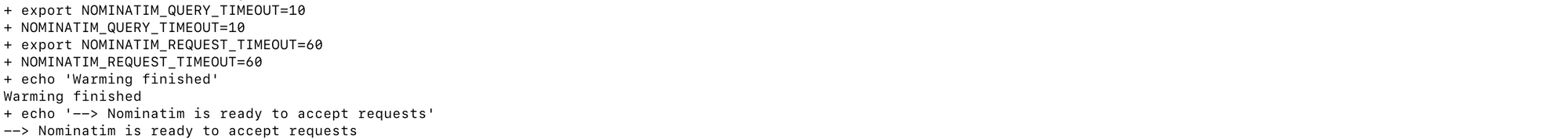 Nominatim Docker is installed and ready to accept API requests