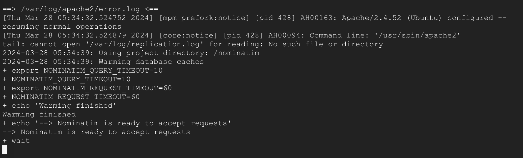 Getting ready to listen for Nominatim geocoding / reverse geocoding API requests