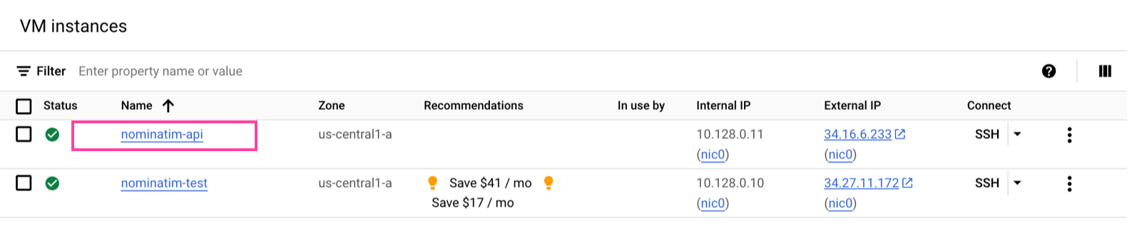 Nominatim API VM IP address and SSH connections
