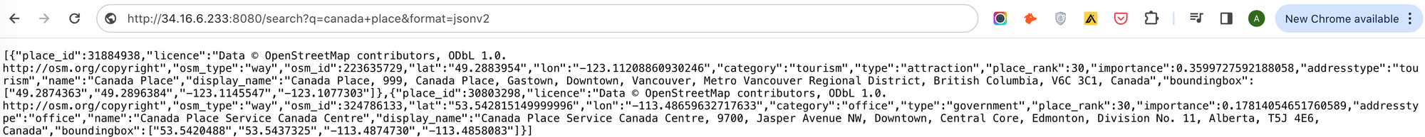 A working Nominatim API test request
