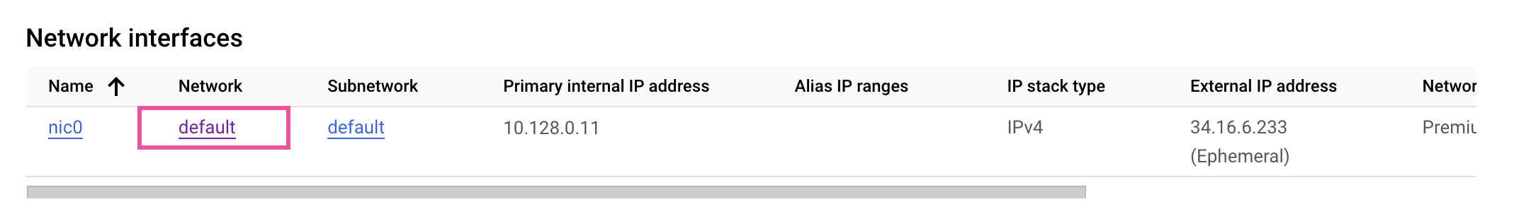 Compute Engine VM network interface settings