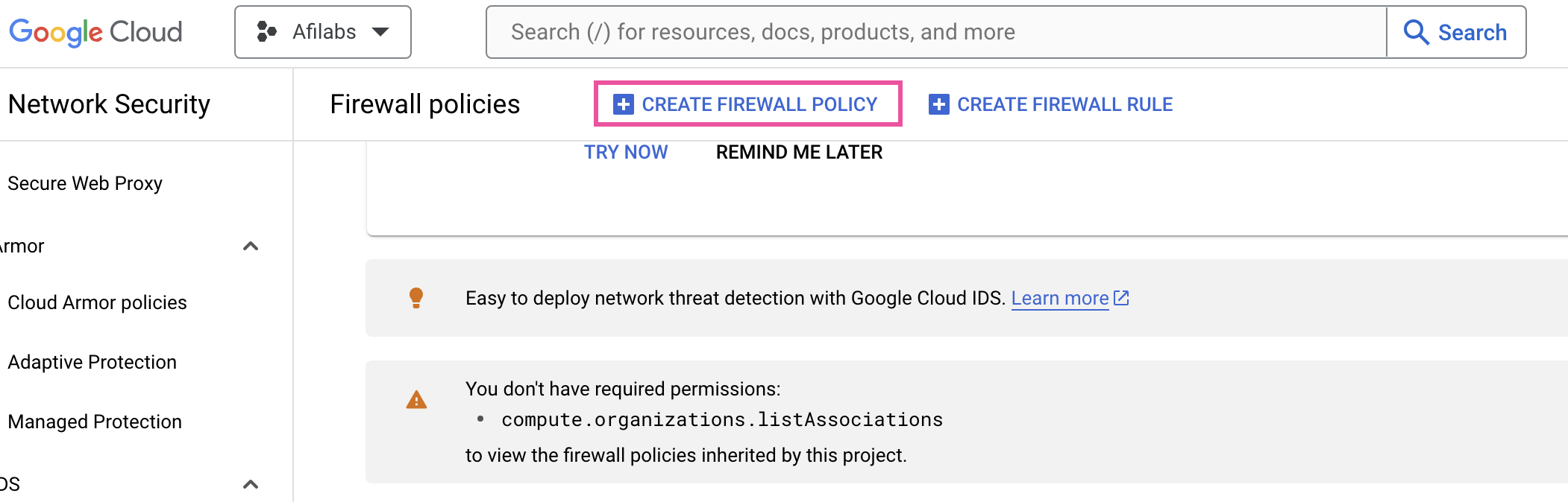 Creating a new firewall policy
