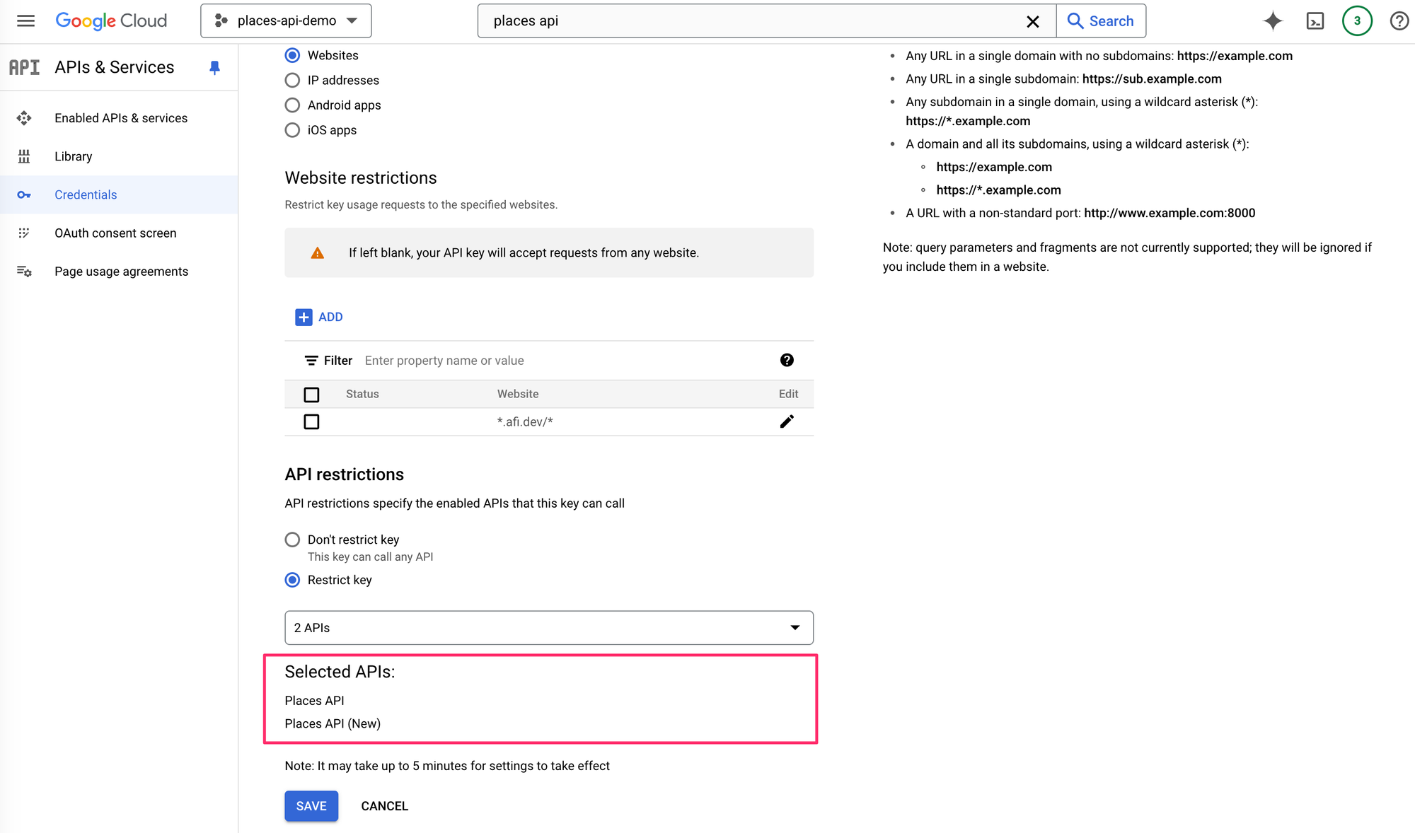 Verifying that both the Places API has been added to our project
