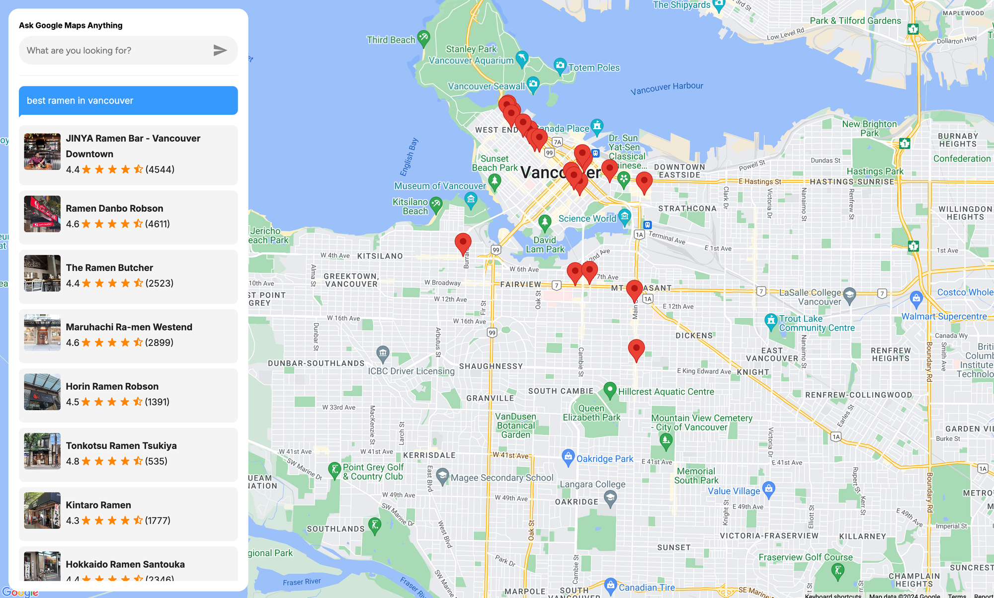 Google Places API Text Search free-form text example