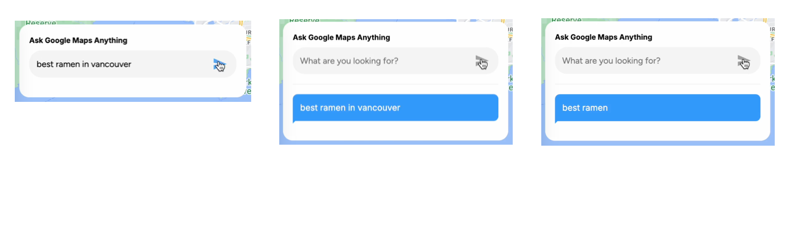 Google Places API Text Search input field and chat bubble