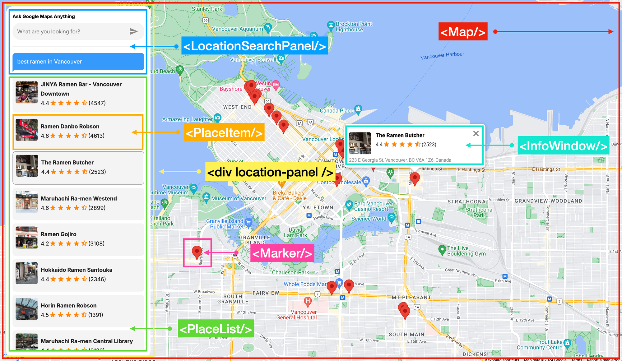 Google Places API Text Search example app structure