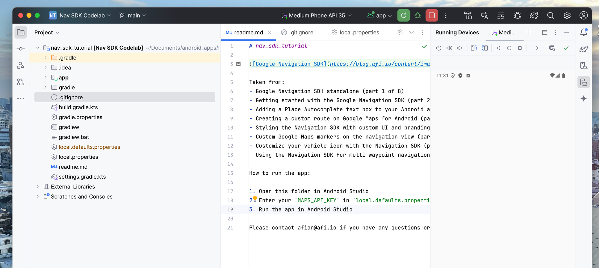 An empty app running in the Android Studio simulator