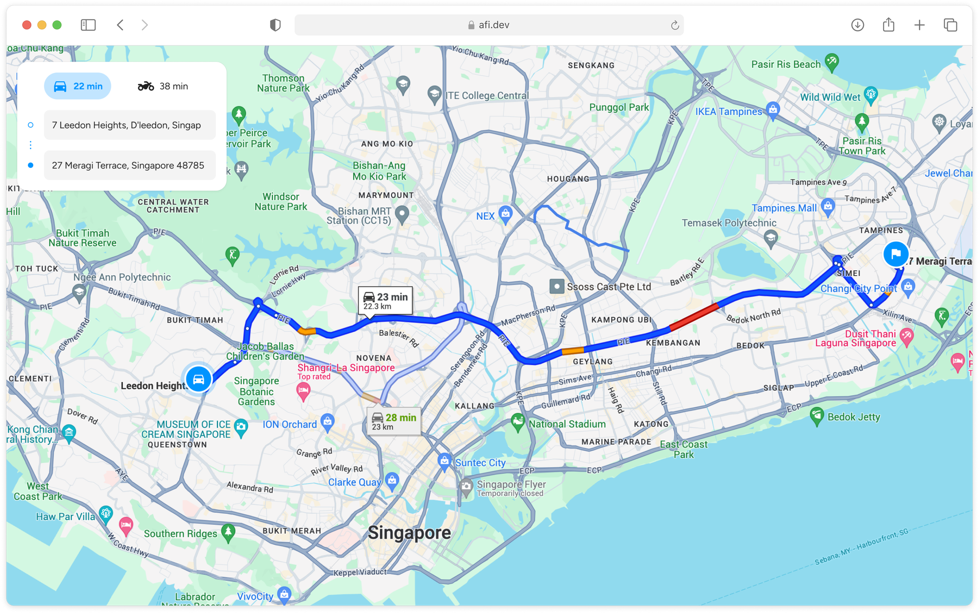 Traffic aware navigation app that uses the Routes API