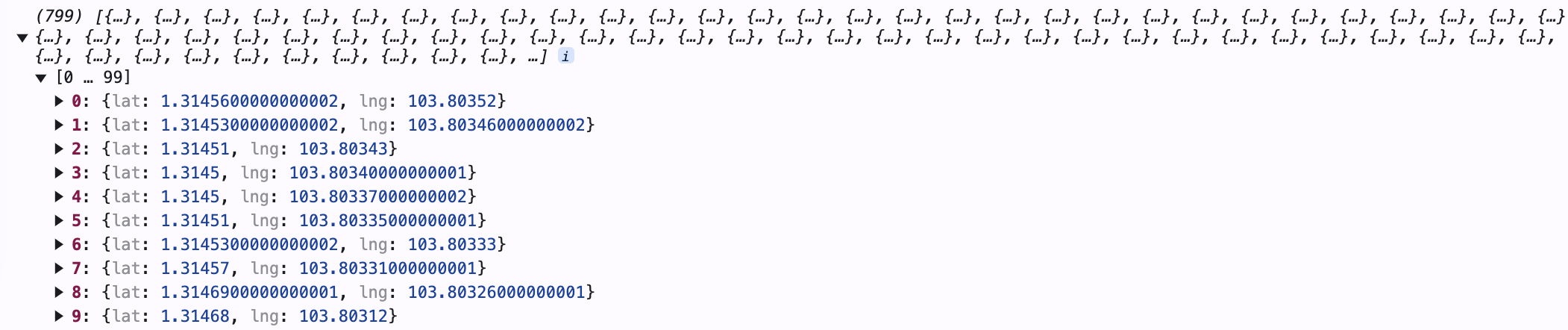 Array of coordinate pairs retrieved from the encoded route polyline