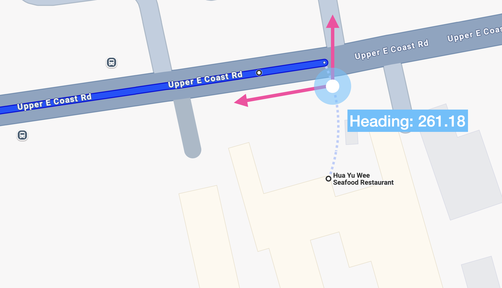 Vehicle heading used in a Routes API calculation