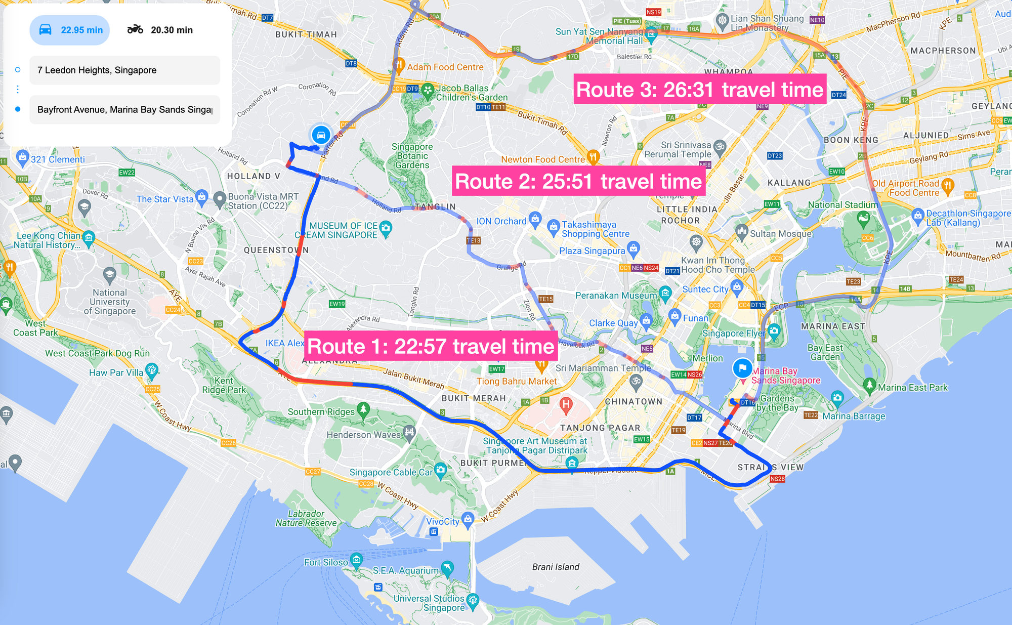 Multiple routes returned by the Routes API
