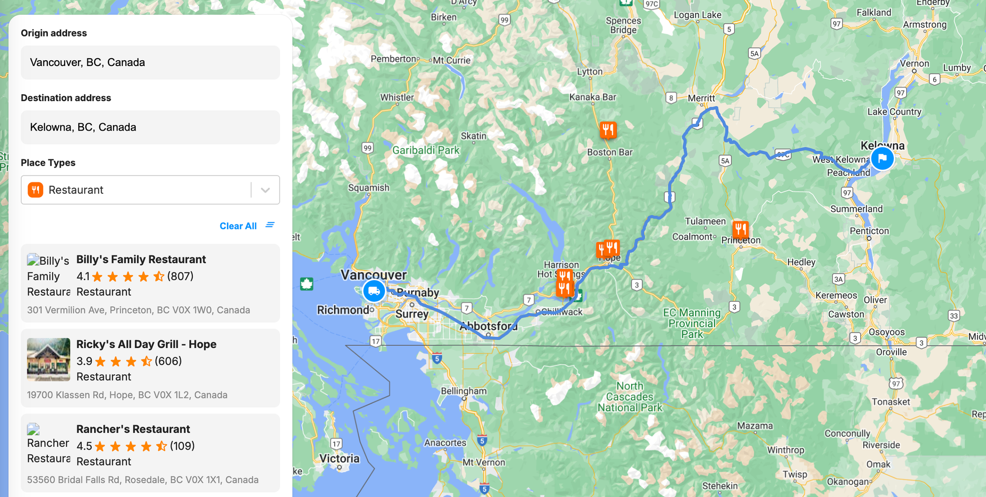 locationBias applied to the Google Maps Search Along Route API