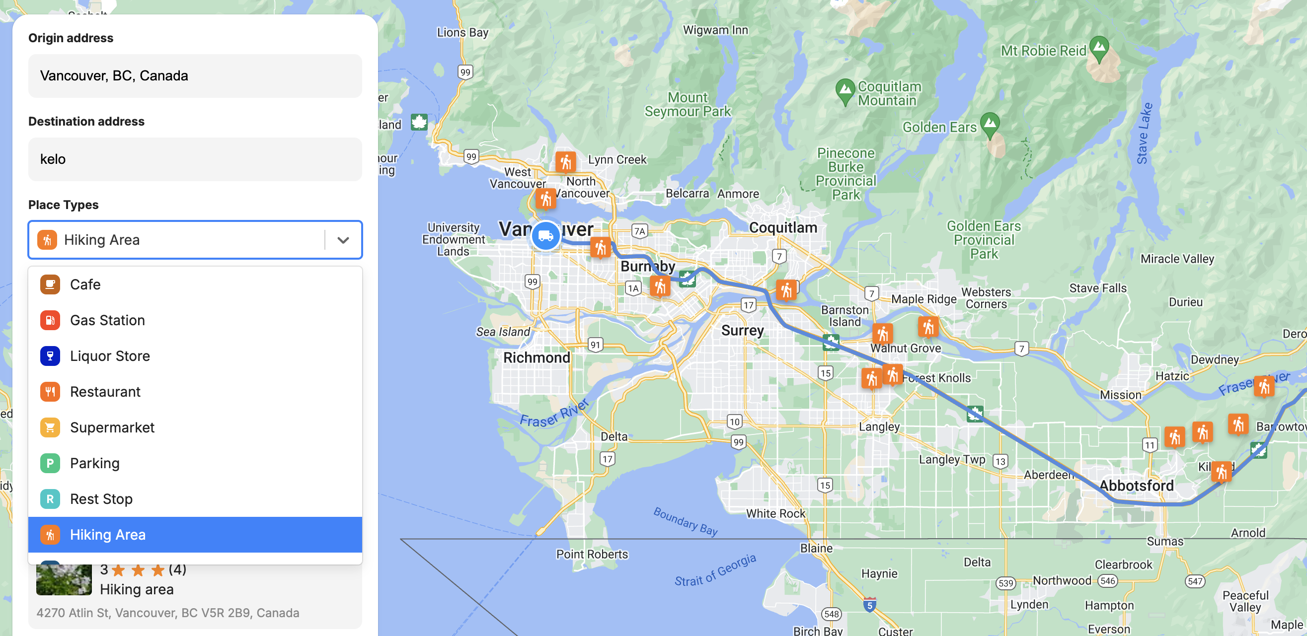 React select dropdown used to select our desired place type