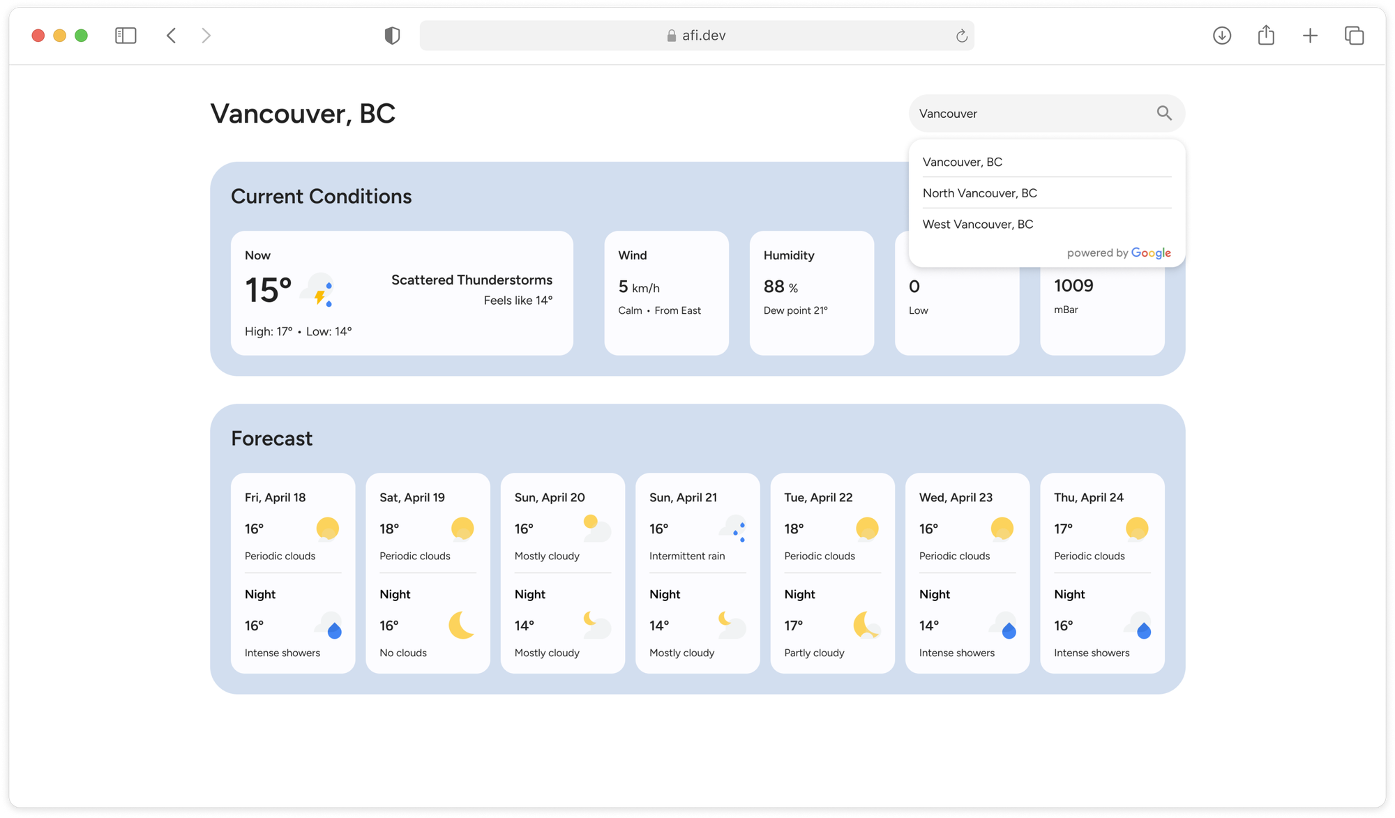 A basic calendar app built using the Google Weather API