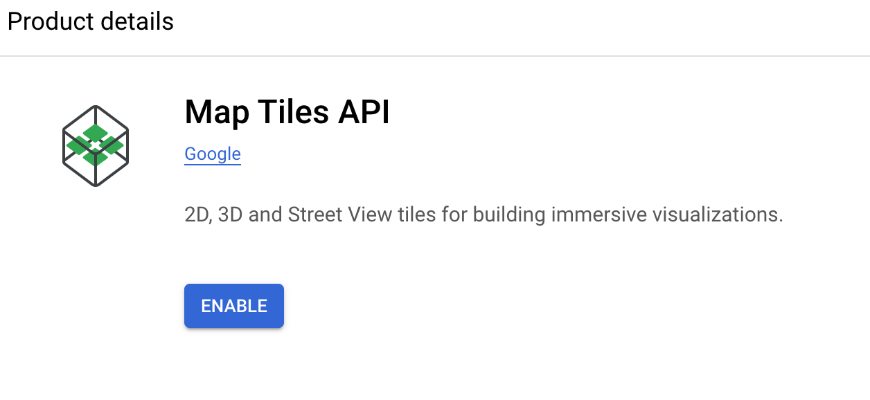 Enabling the Google Map Tiles API in the Cloud Console