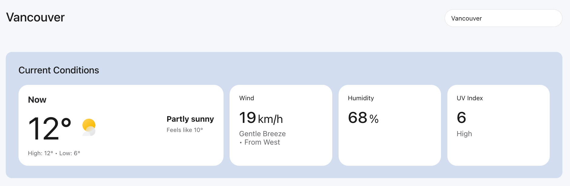 Current weather conditions retrieved from the Google Weather API