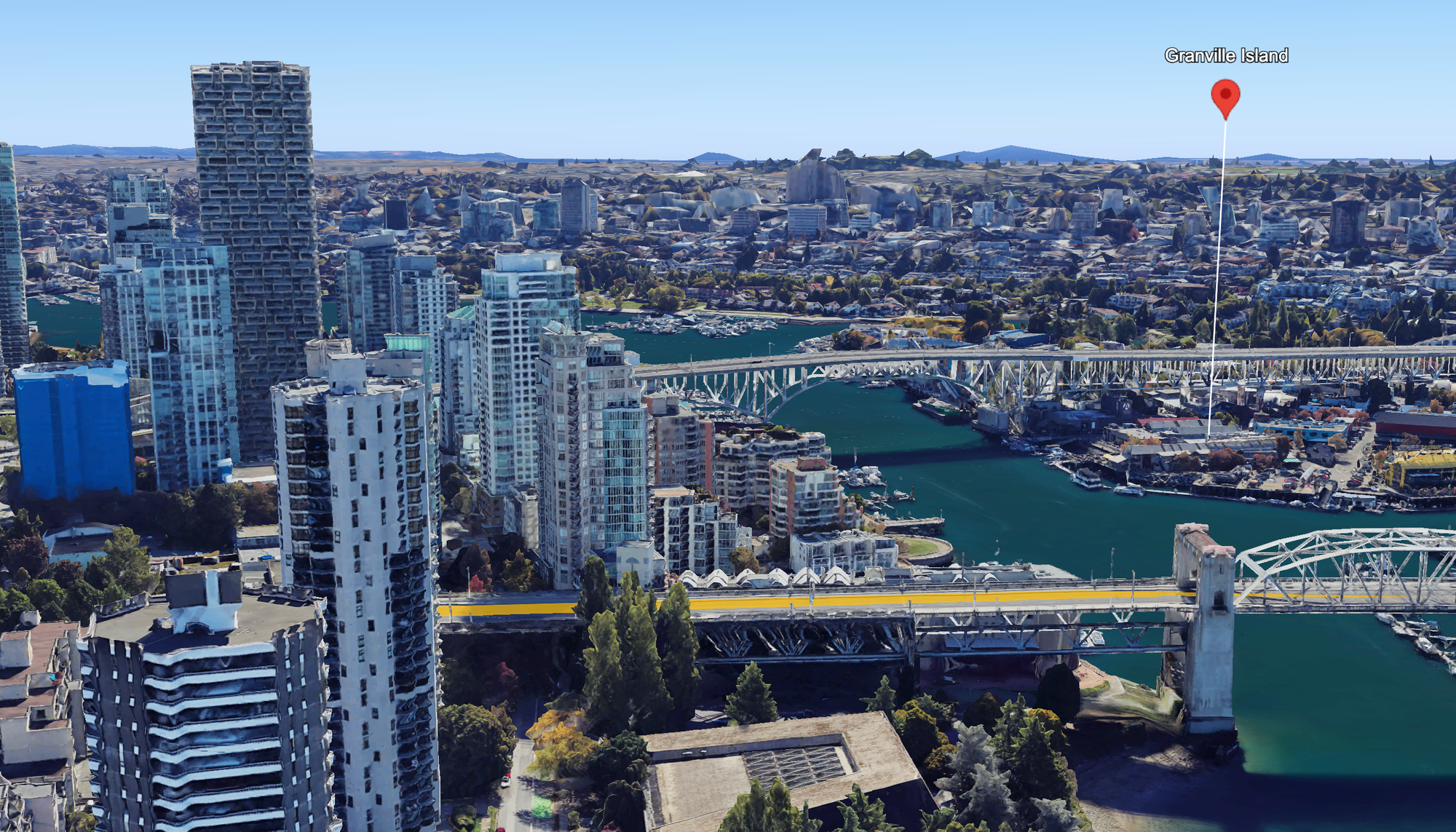 Route polyline (yellow) with altitude-mode set to relative-to-mesh