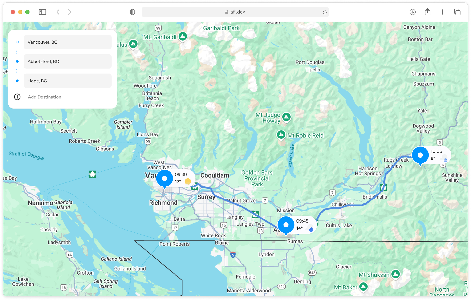 What we'll build together - a weather along route app