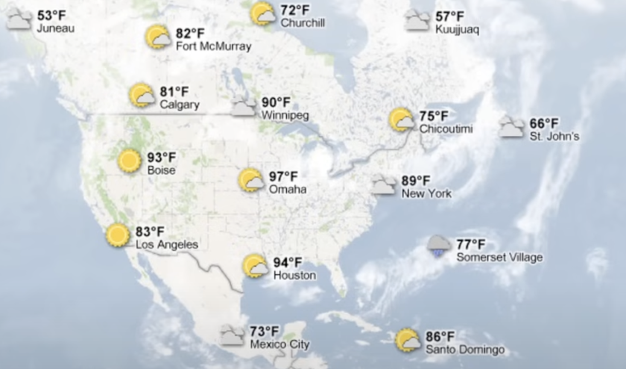 The Google Maps weather layer with cloud cover data overlay
