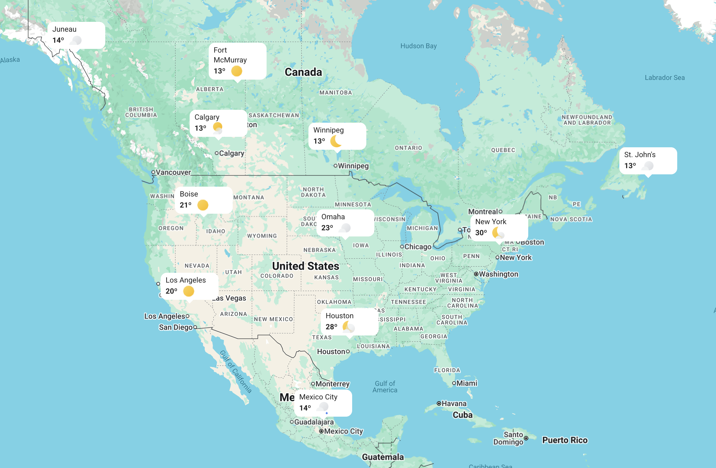 The Google Maps Weather app built on the Google Weather API