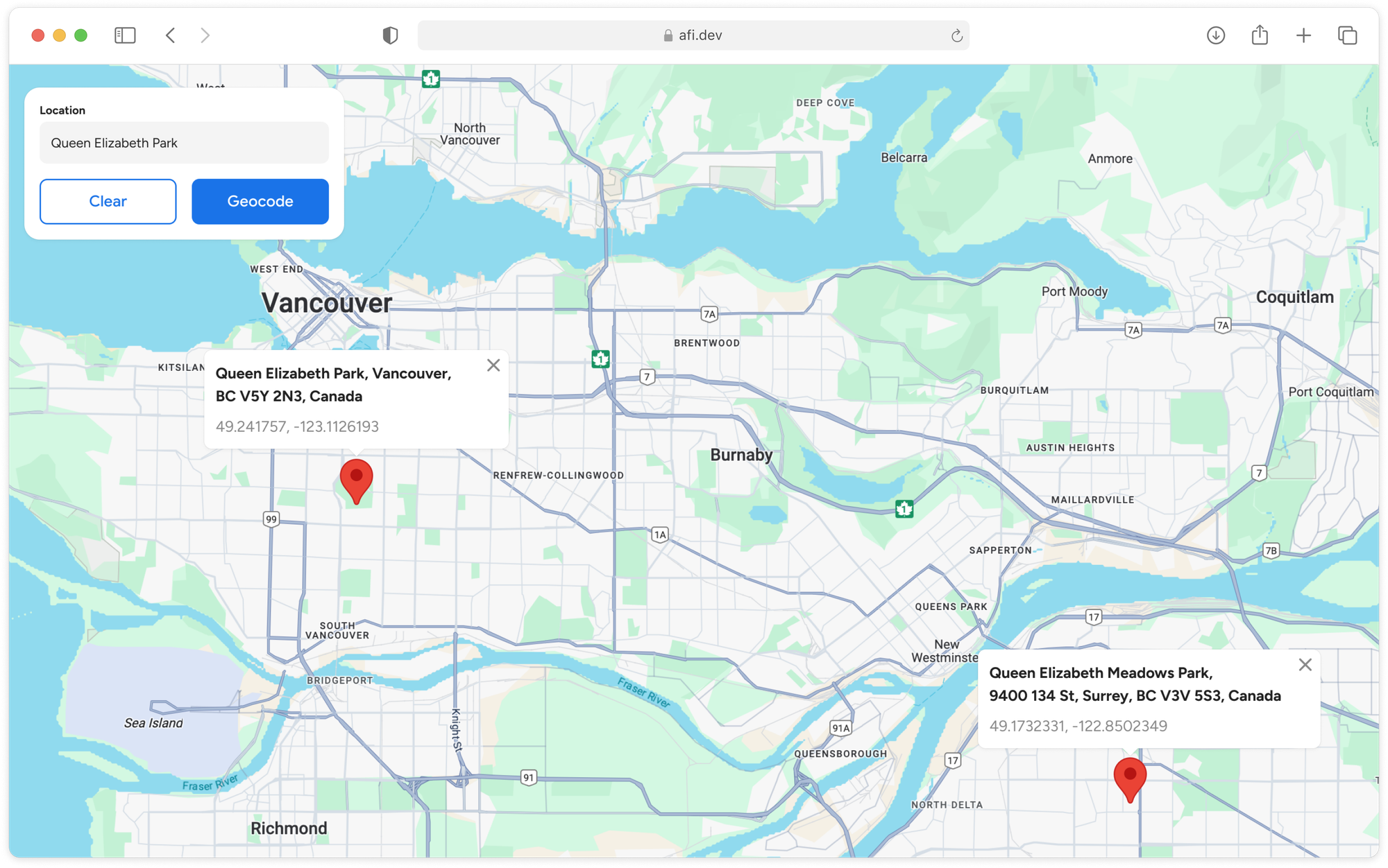 What we'll build - a demo app to test the Google Geocoding API