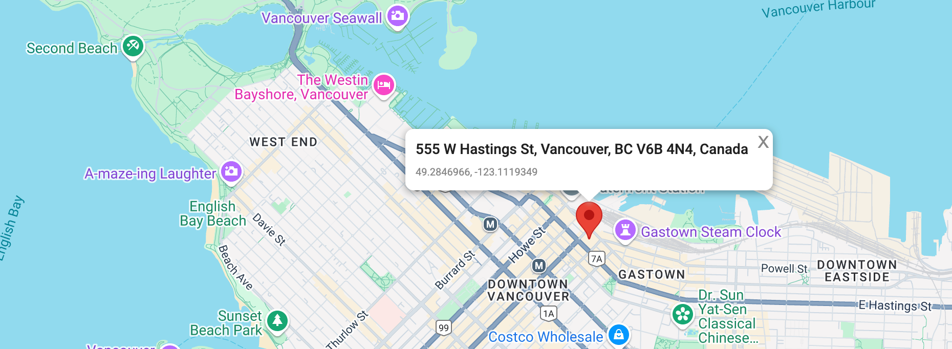 Map marker on the location on an address geocoded with the Google Geocoding API
