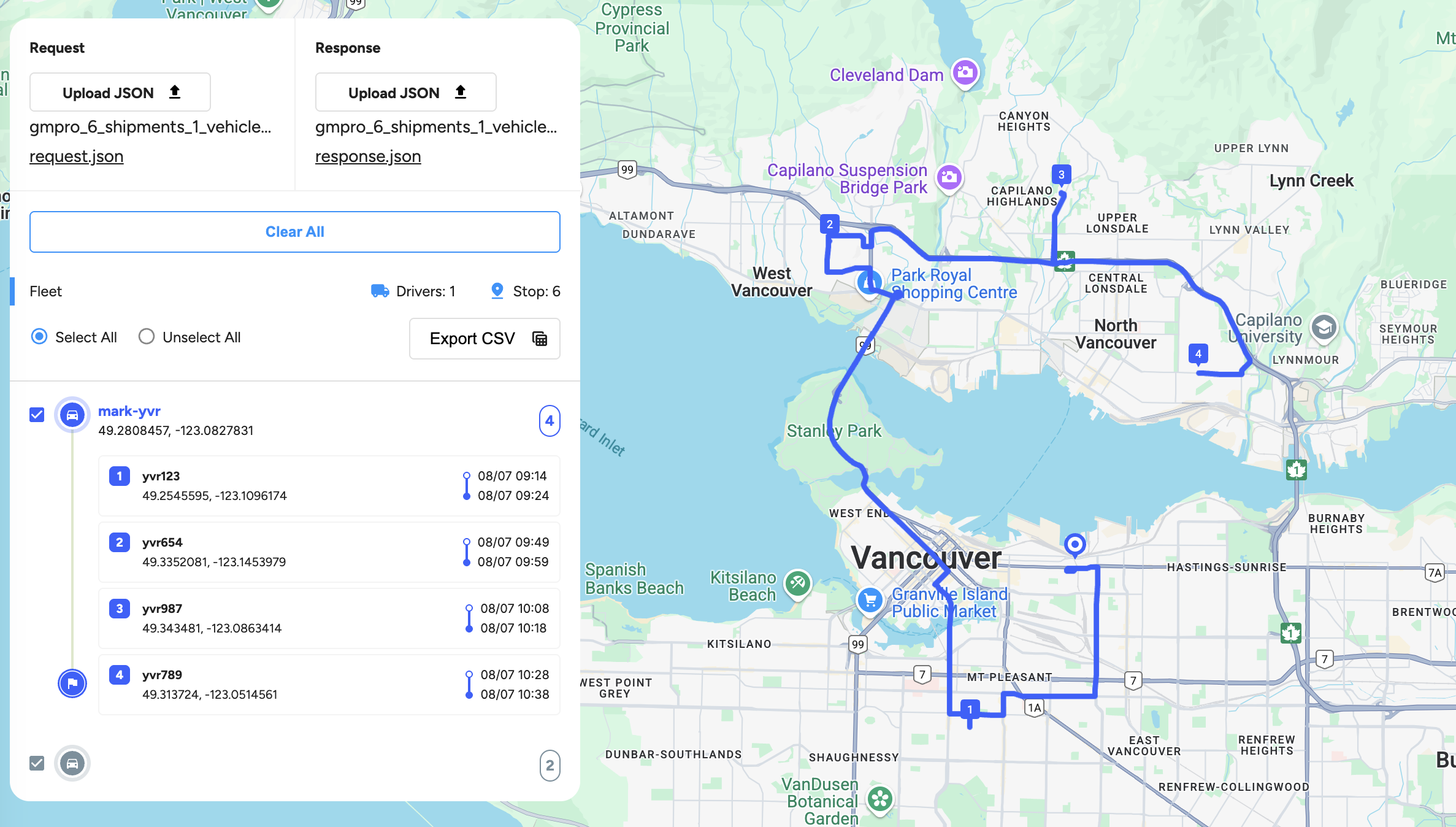 Route optimization using addresses geocoded from the Google Geocoding API
