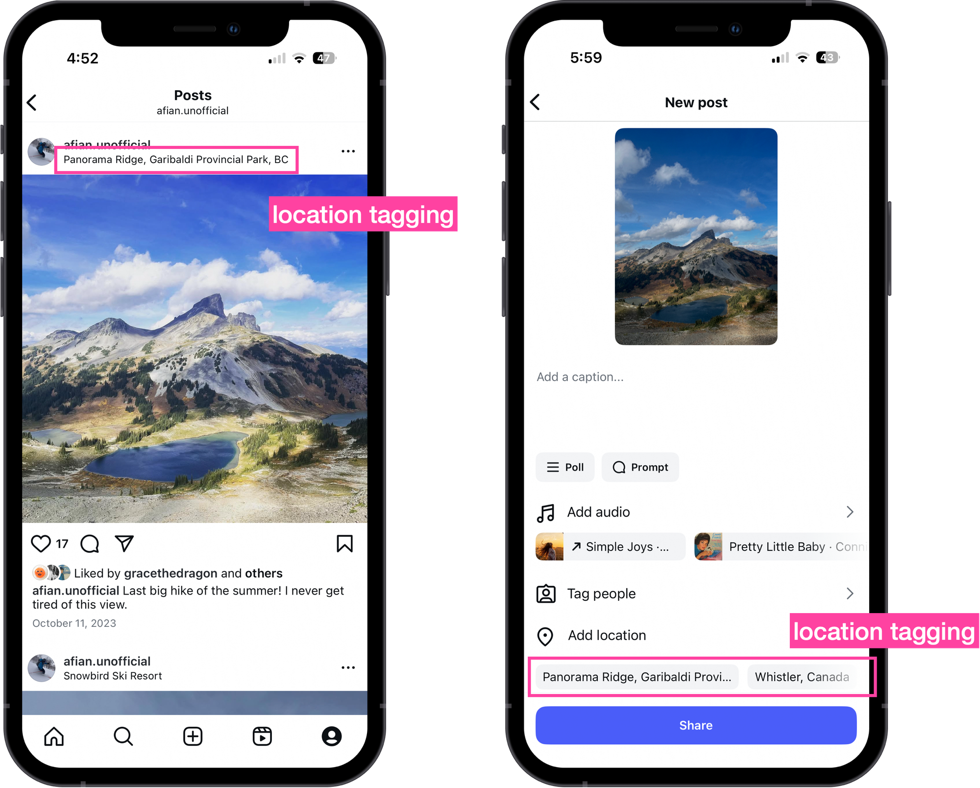 Reverse geocoding used in Instagram to automatically location tag posts