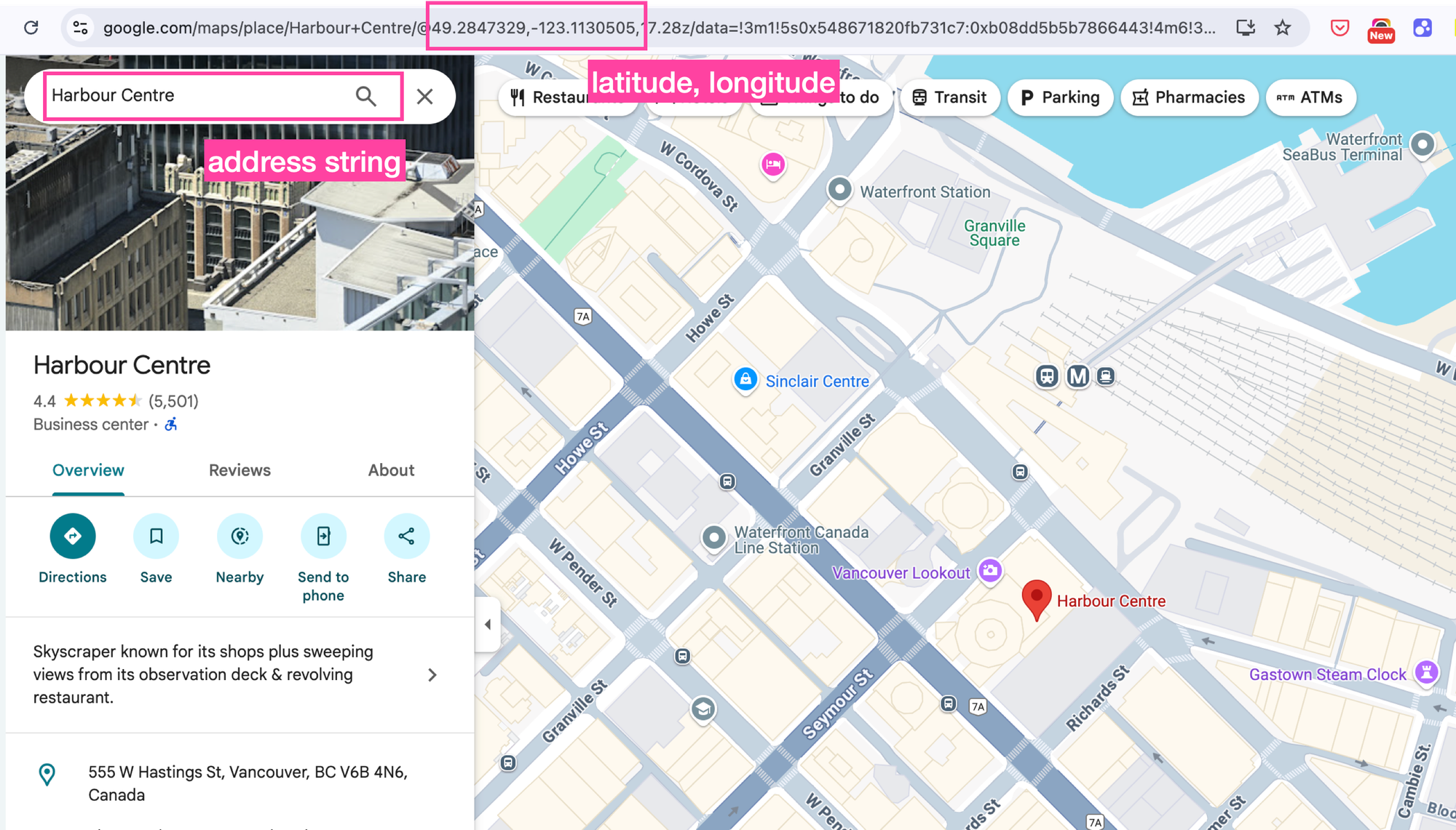 Using the Google Maps app on the web for geocoding
