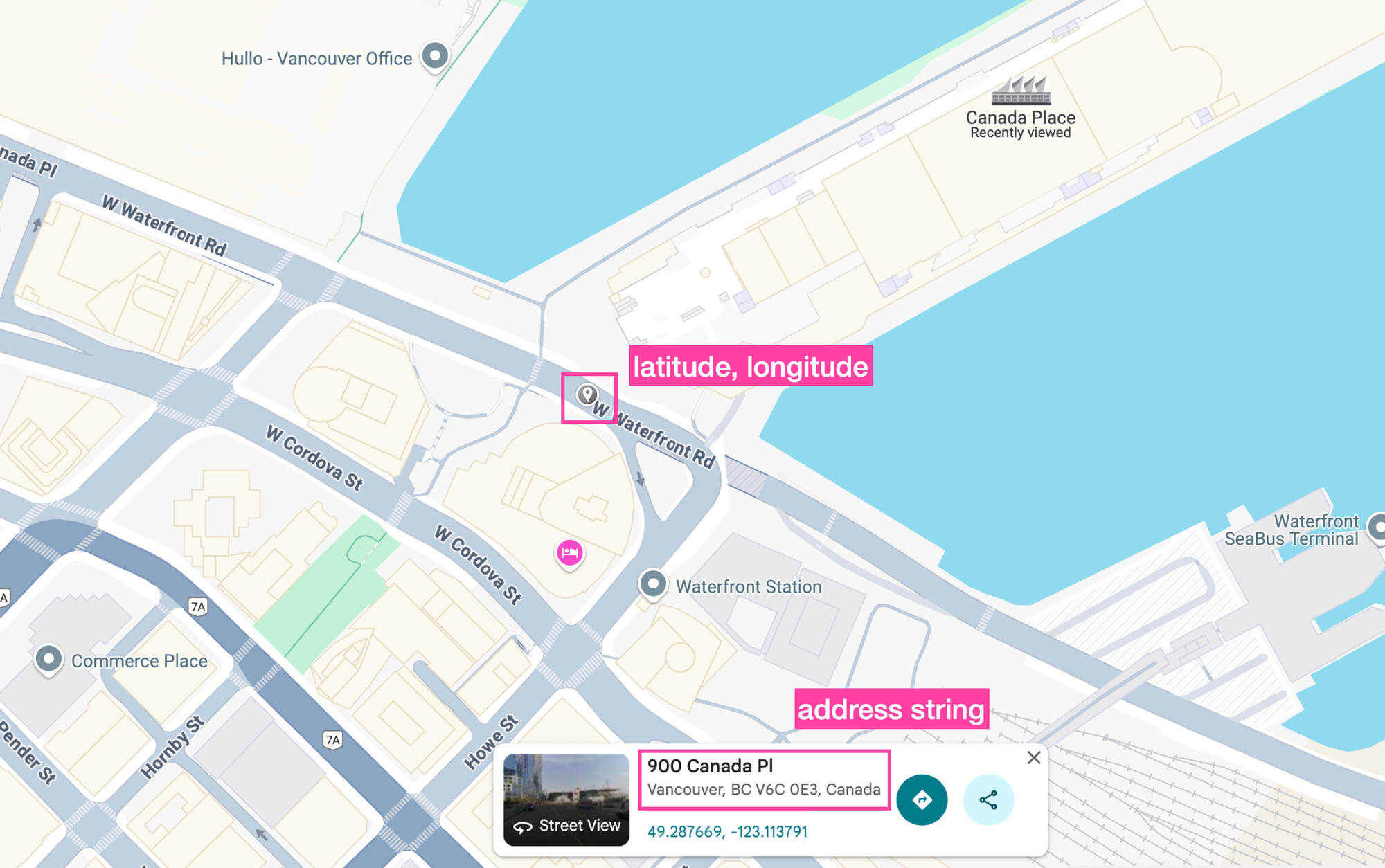 Using the Google Maps app on the web for reverse geocoding