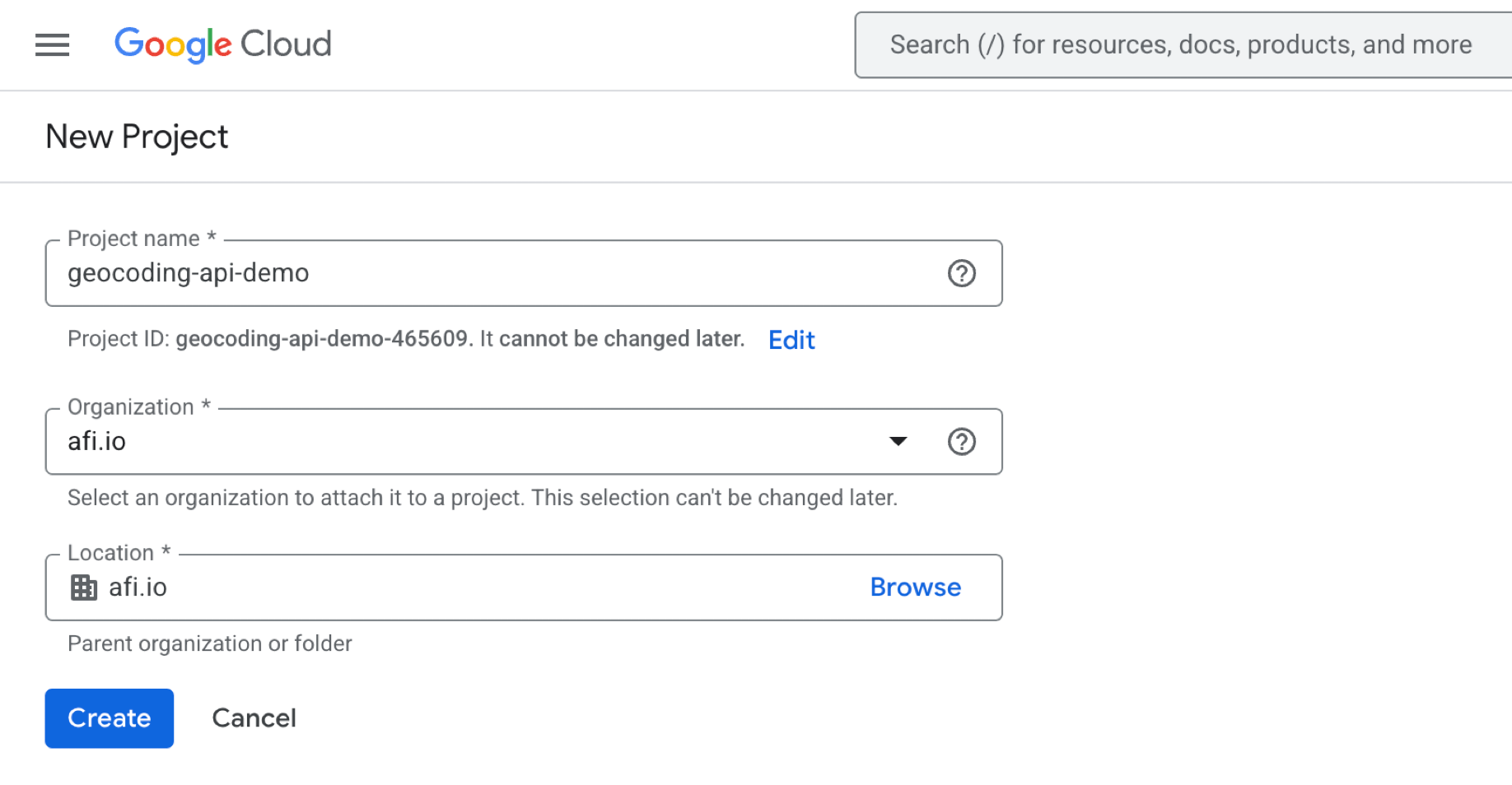 Starting a new GCP project to test the Geocoding API
