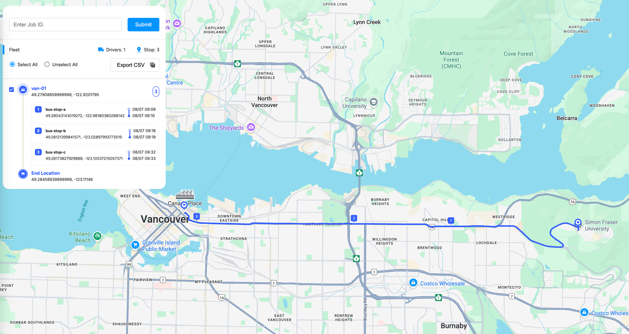 Deviated fixed route with bus stop sequence