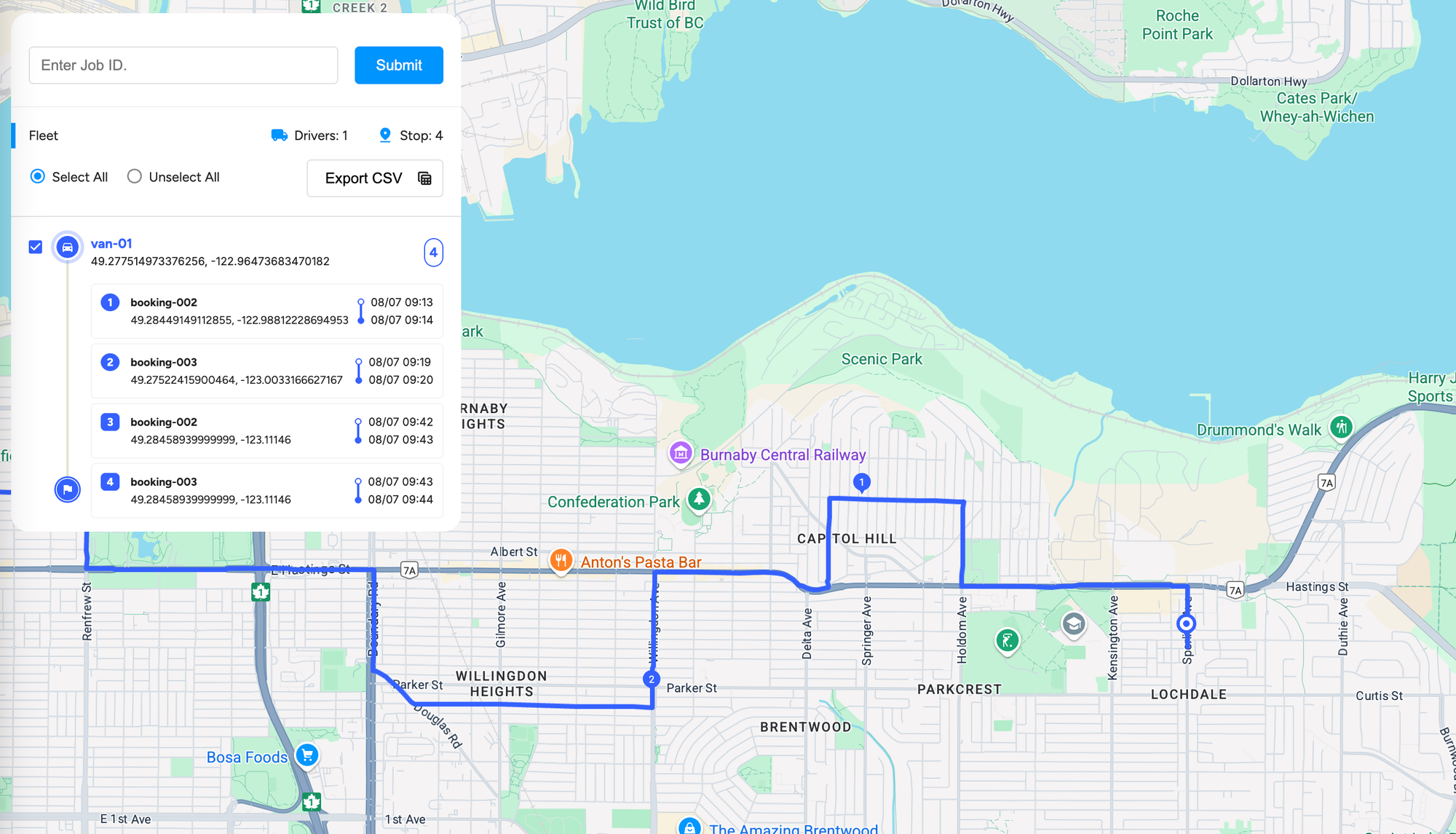 Route solution for a new booking added to a demand responsive transport model