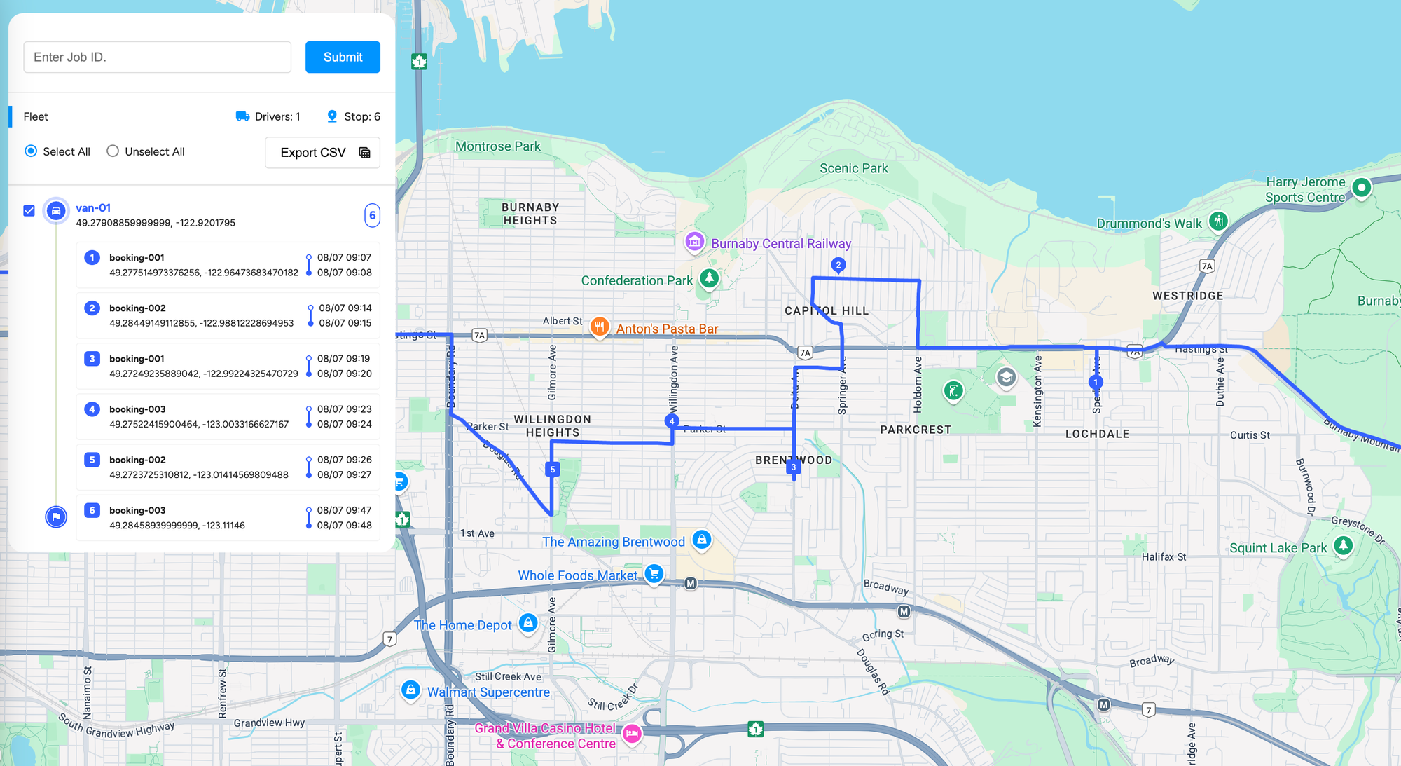 Door to door demand responsive transport service