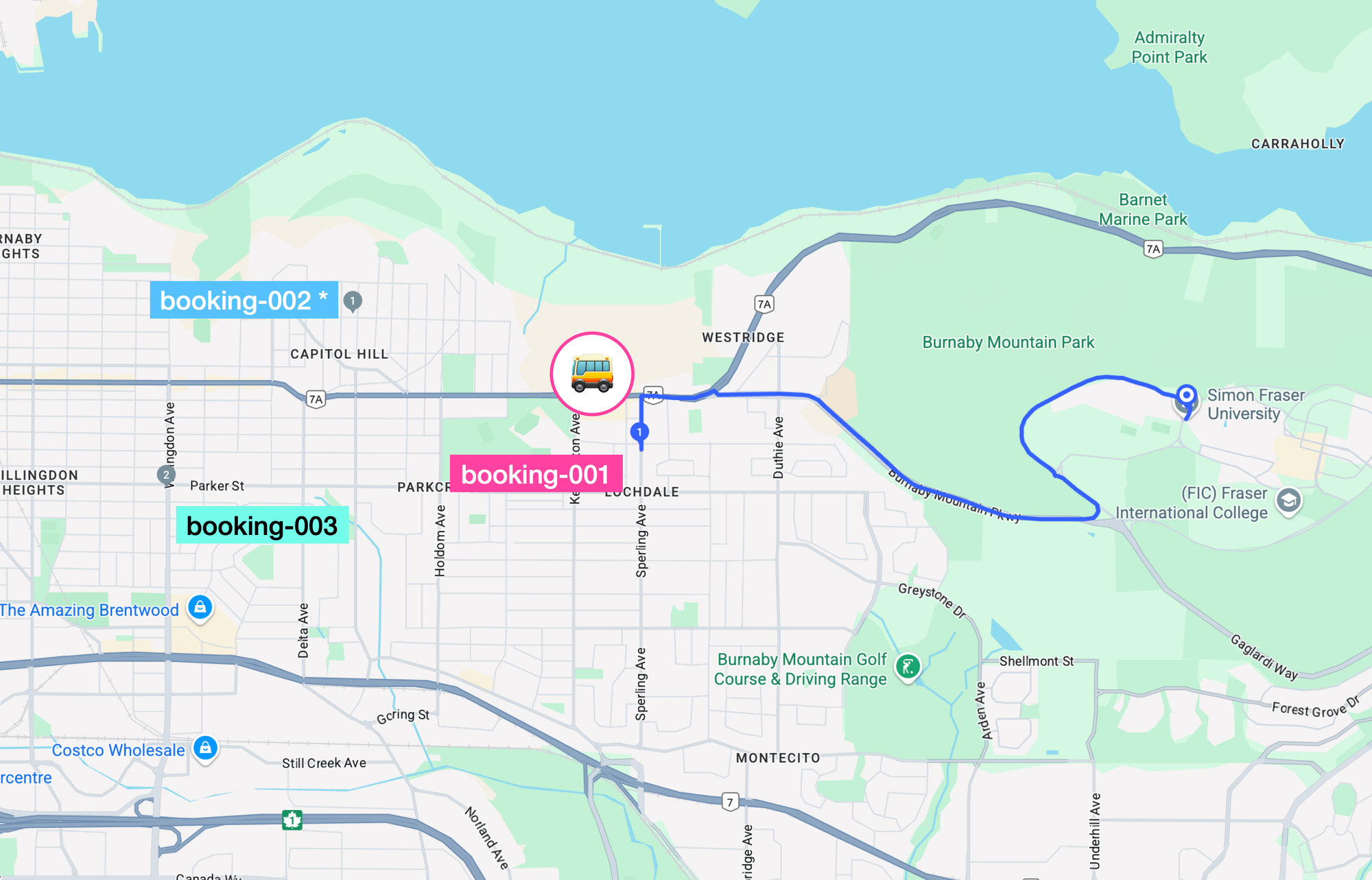 Real time updates in a hub to hub demand responsive transport model