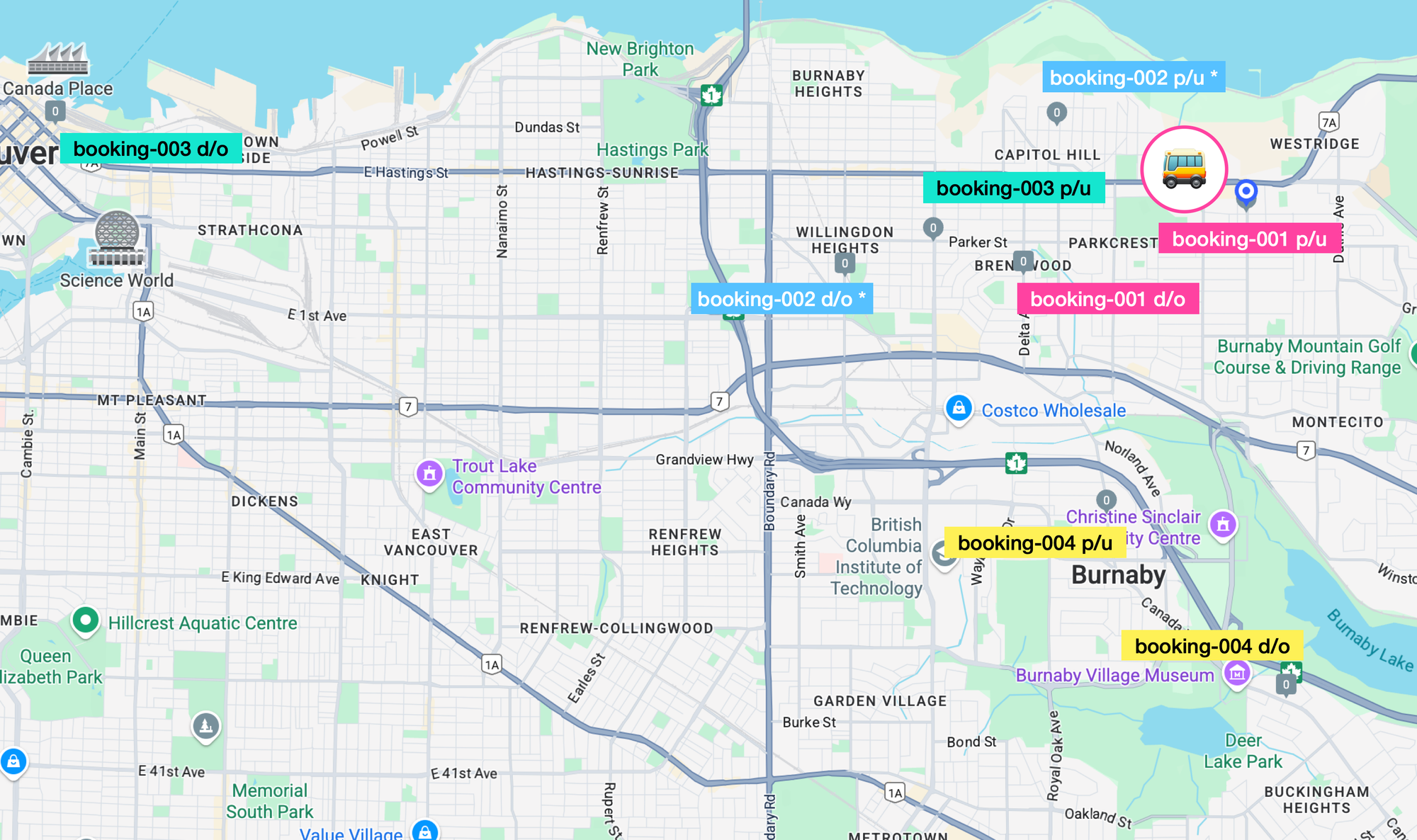 Managing real time updates to a door to door demand responsive transport model
