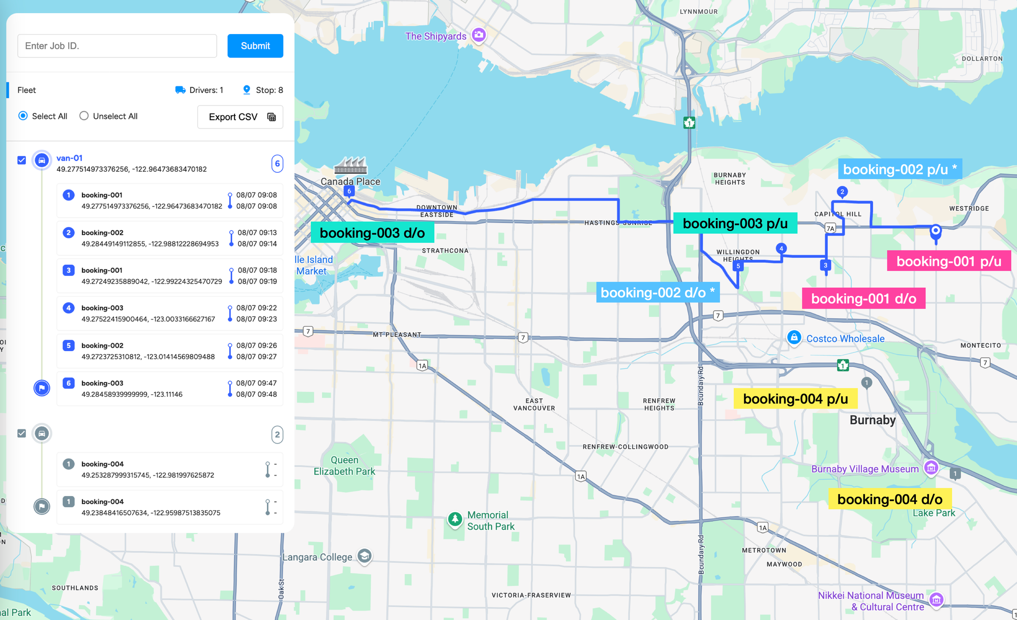 Final route solution in a door to door demand responsive transport model