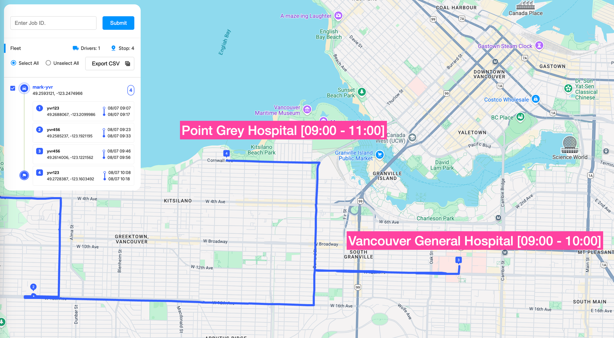 GMPRO NEMT time windows example