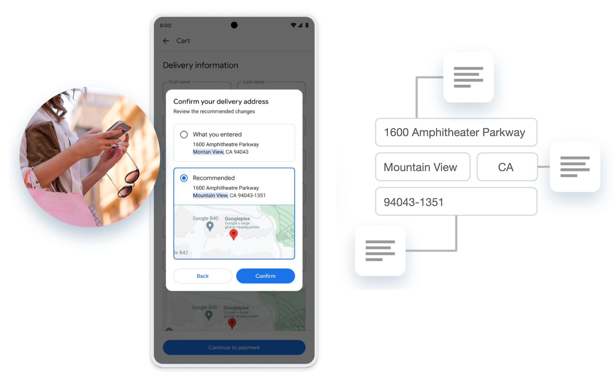 Google address validation flow for e-commerce checkout