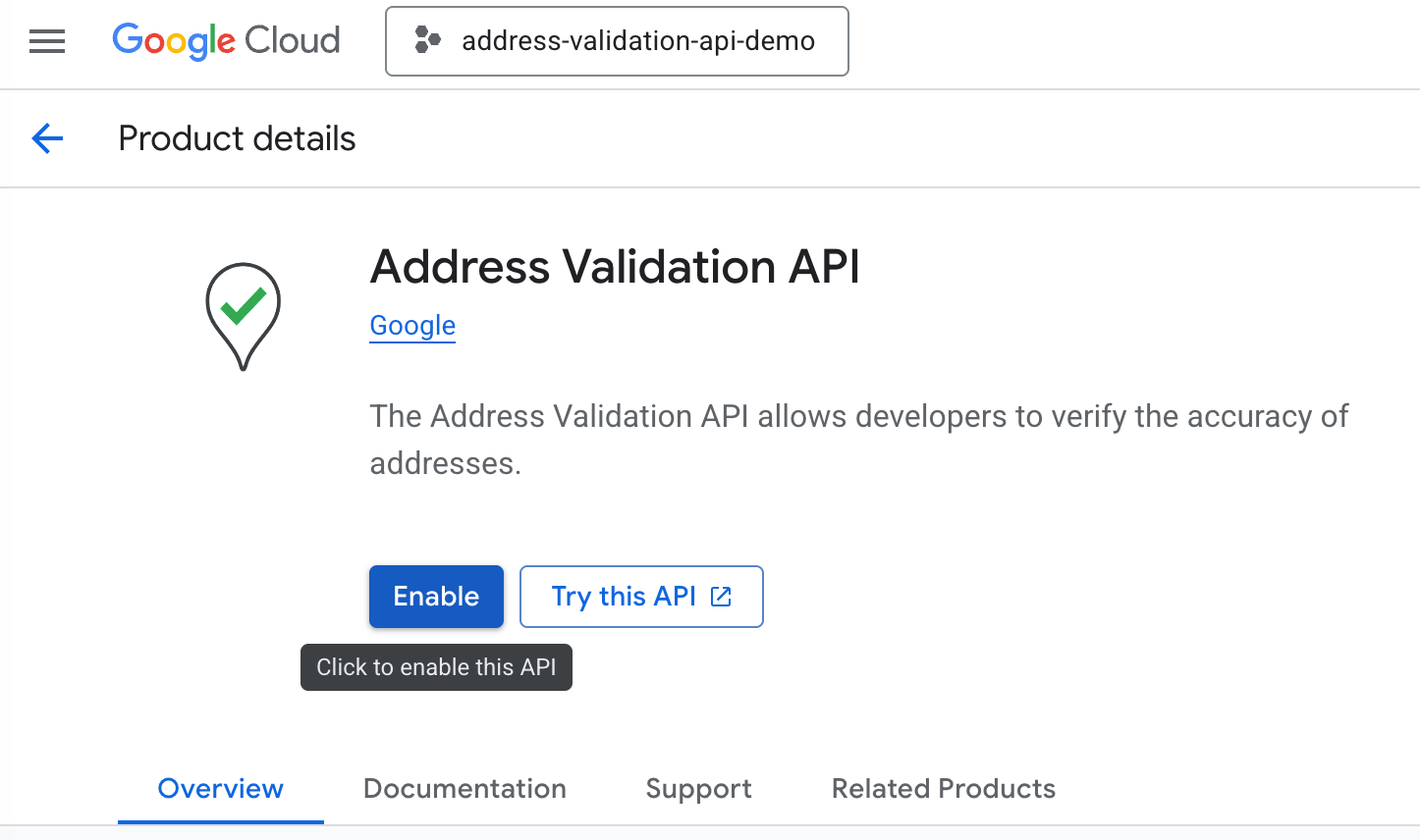 Enabling the Google Address Validation API key