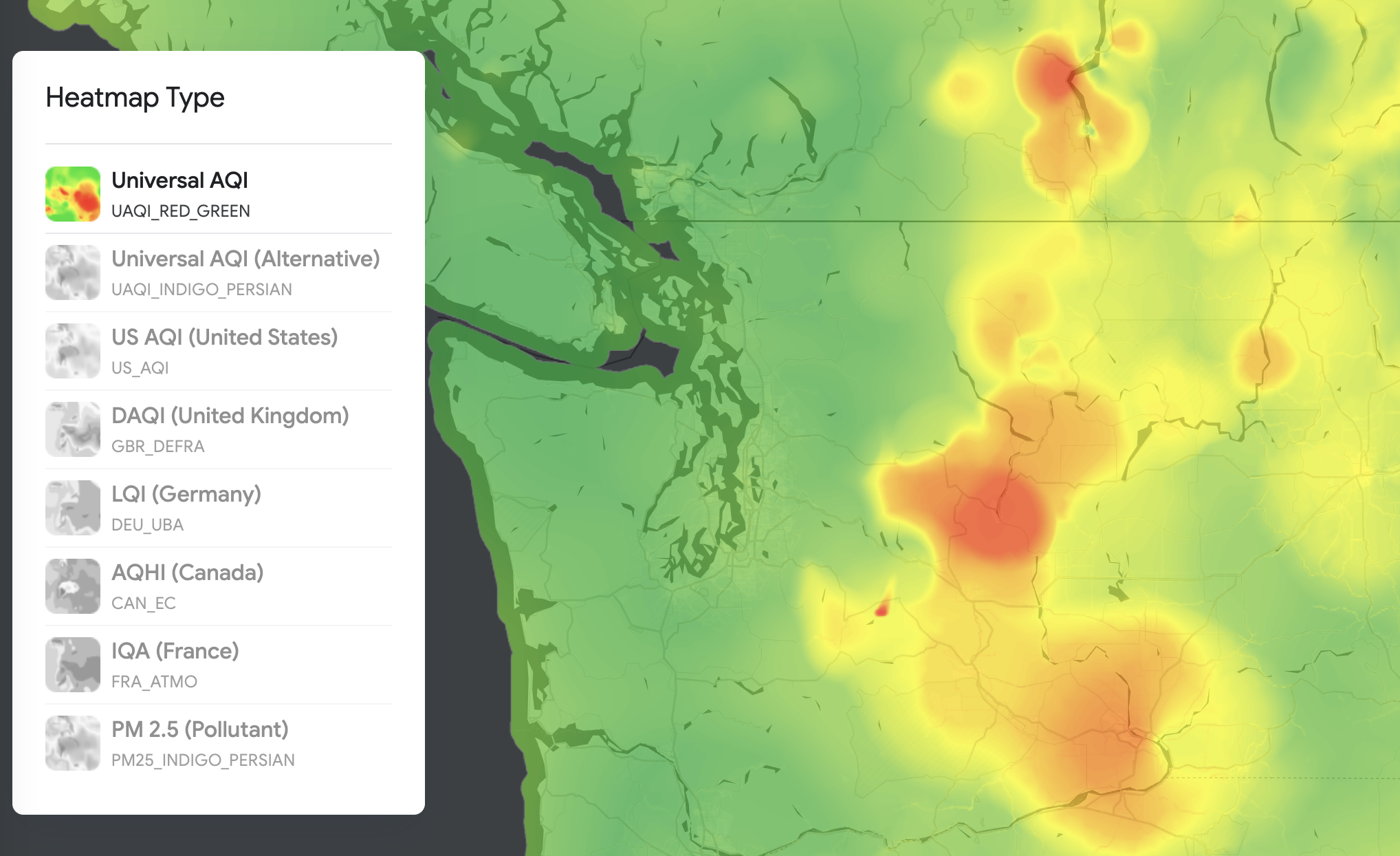 The Heatmap Tiles endpoint gives you tile overlays to show AQI on a map