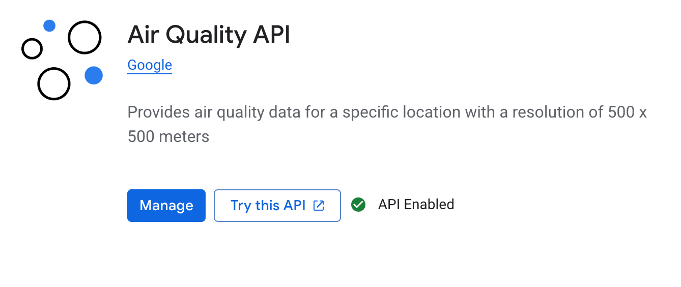 The Air Quality API in the Google Cloud Console