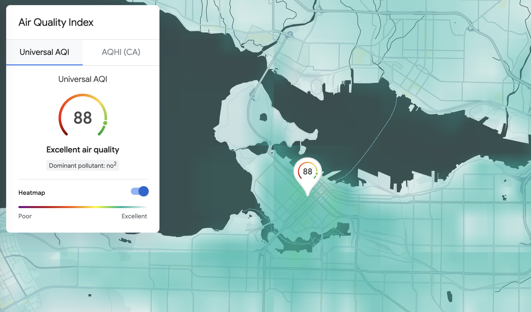 The current conditions endpoint shows real time air quality data