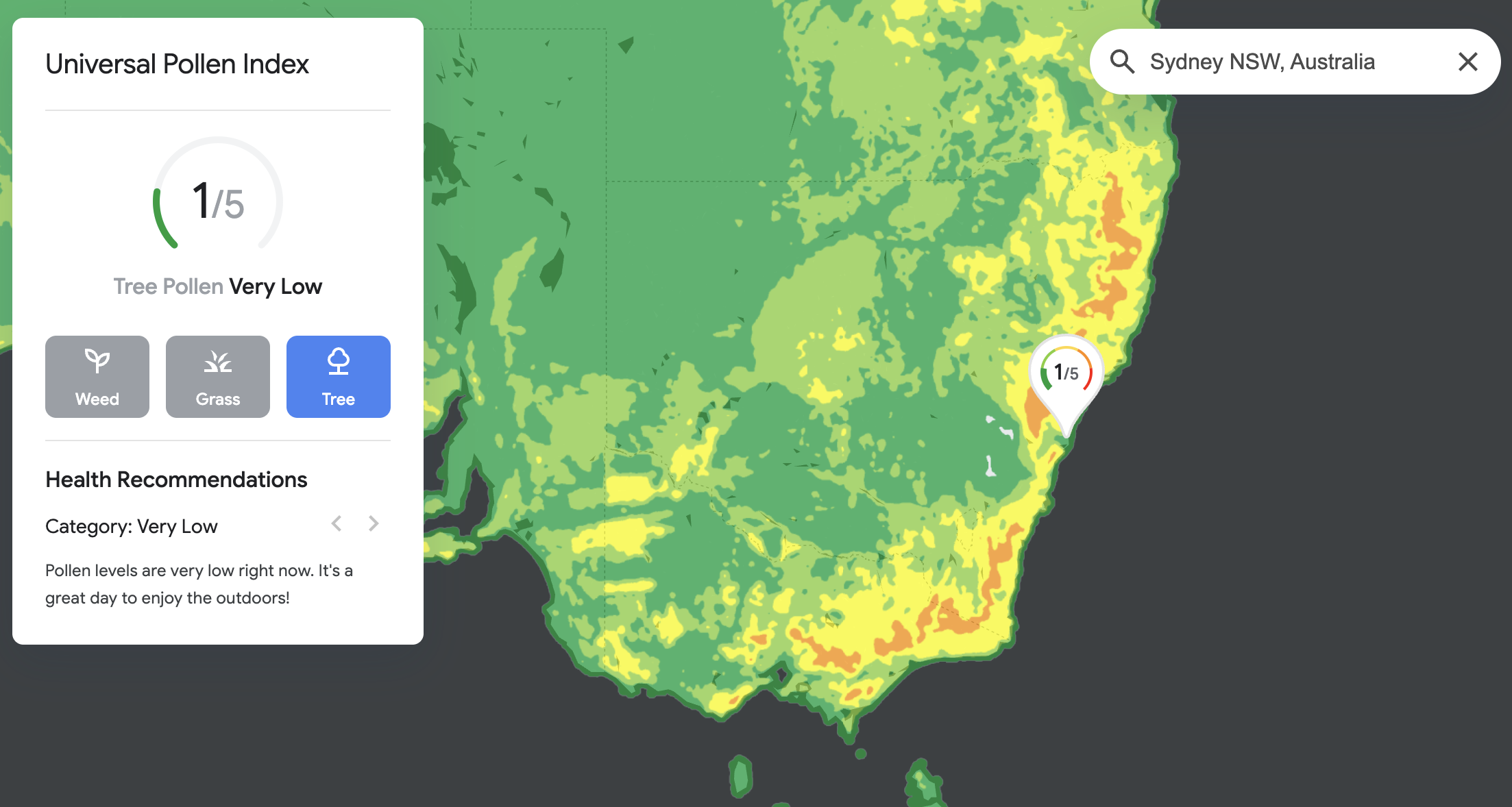 The Forecast endpoint of the Google Pollen API