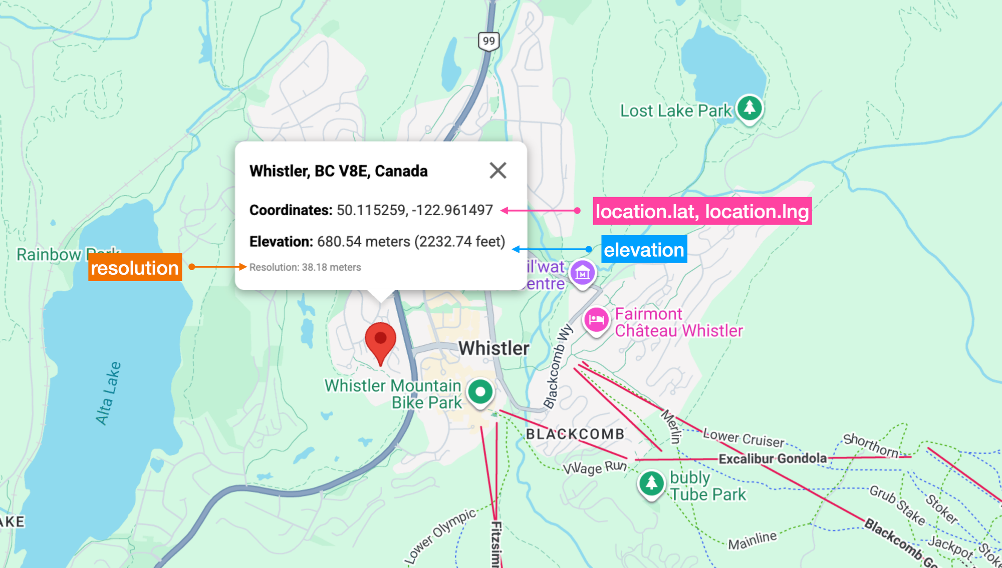 Displaying elevation data from the Elevation API