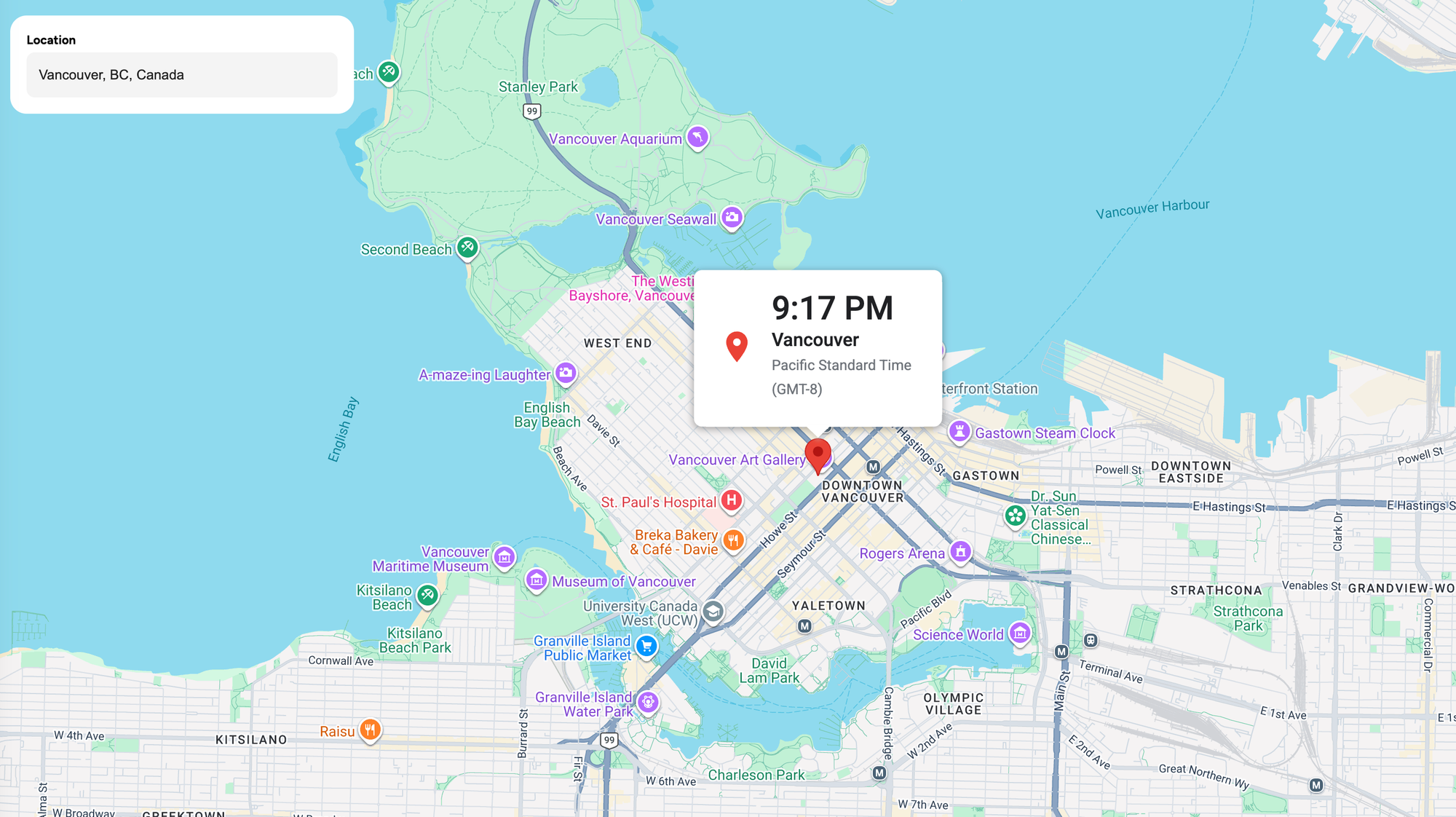 How to get time zone information for Vancouver, BC, Canada
