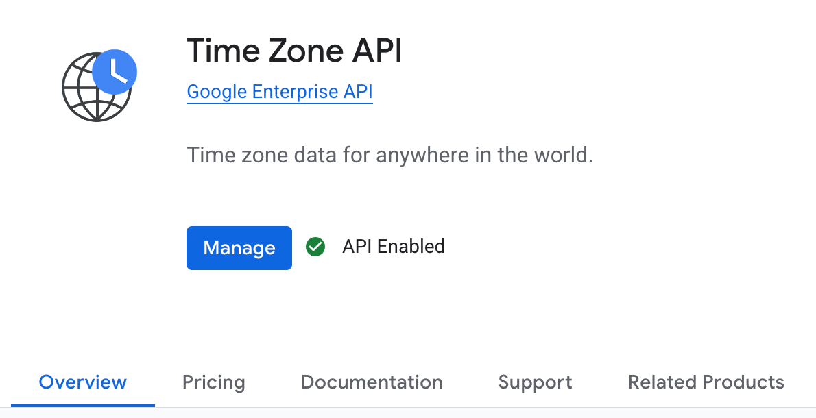 Enabling the Time Zone API in the Google Cloud Console