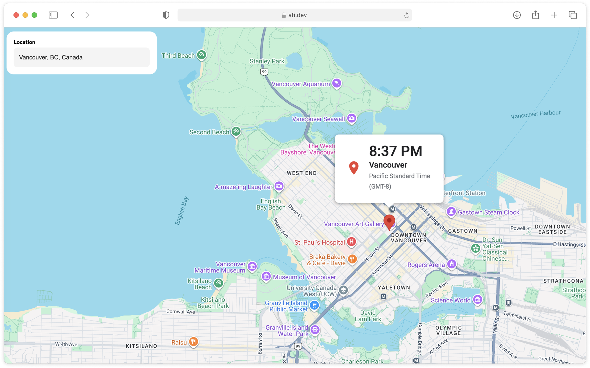 What we'll build - a Time Map powered by the Google Time Zone API