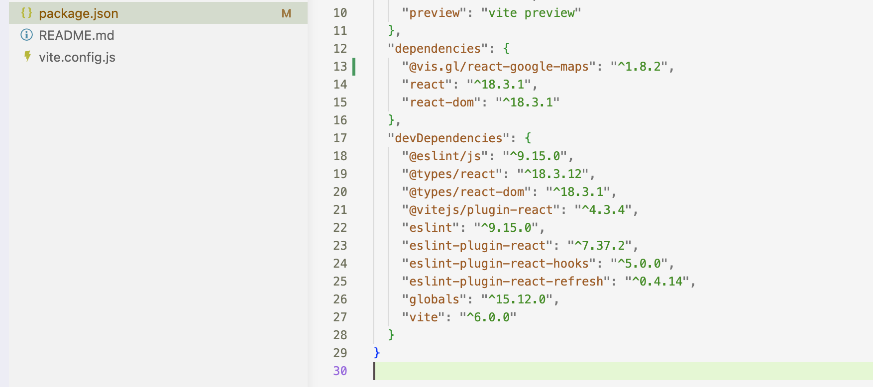 @vis.gl/react-google-maps being added to the package.json dependency list