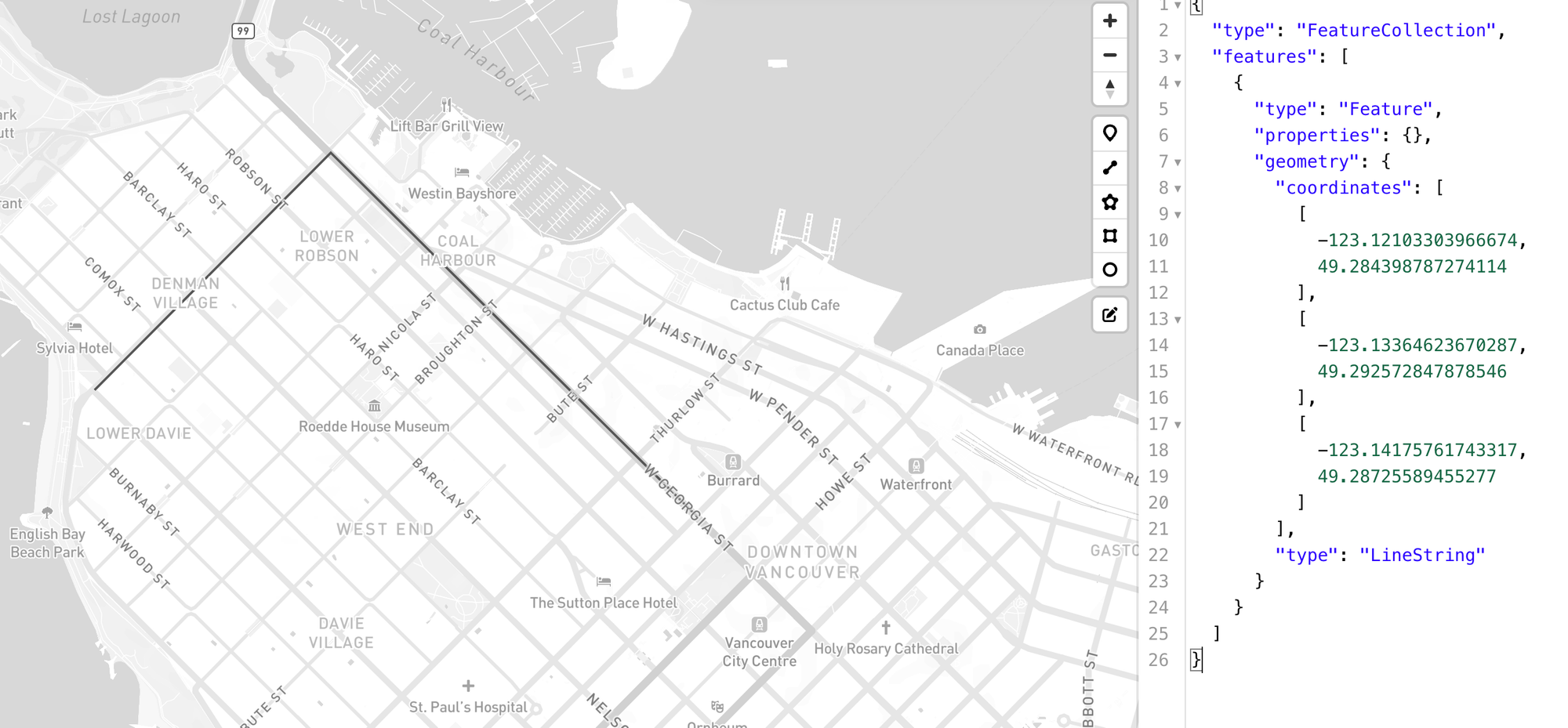Building a route polyline manually using geojson.io